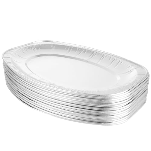 ASelected 20Pcs Aluminium Foil Party Platters 35.2X24.7X24Cm Tin Foil Trays for BBQ Roasting Baking Cooking Broiling 1900Ml Silver Foil Trays Containers