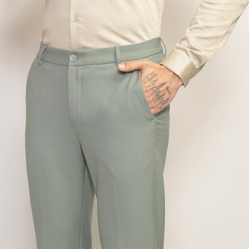 Image of SUBTRACT Men 4 Way Stretch Wrinkle Free Slim Fit Formal Trouser with 2 Inch Flexible Waistband | Men's Trousers for Office Or Party
