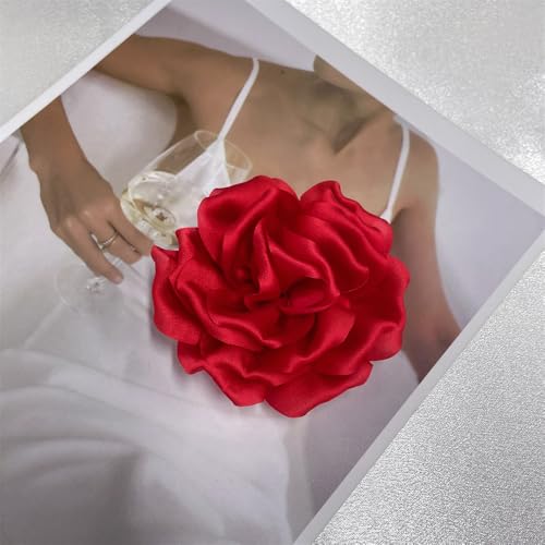 Image of Dainty Peony Rose Flower Brooches Lapel Pins Delicate Elegant Fabric Flowers Brooch Pin for Women Flower Corsage for Wedding Party Accessories Jewelry Gifts100mm