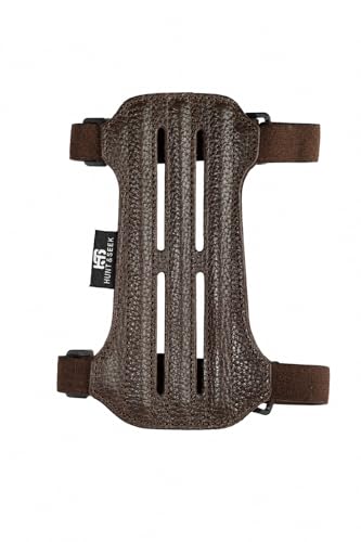 Hunt&Seek - Protector de brazo de piel de vaca para tiro con arco, protector de antebrazo ajustable de 7 pulgadas con respaldo de piel de ante suave y correas elásticas dobles, protector de brazo