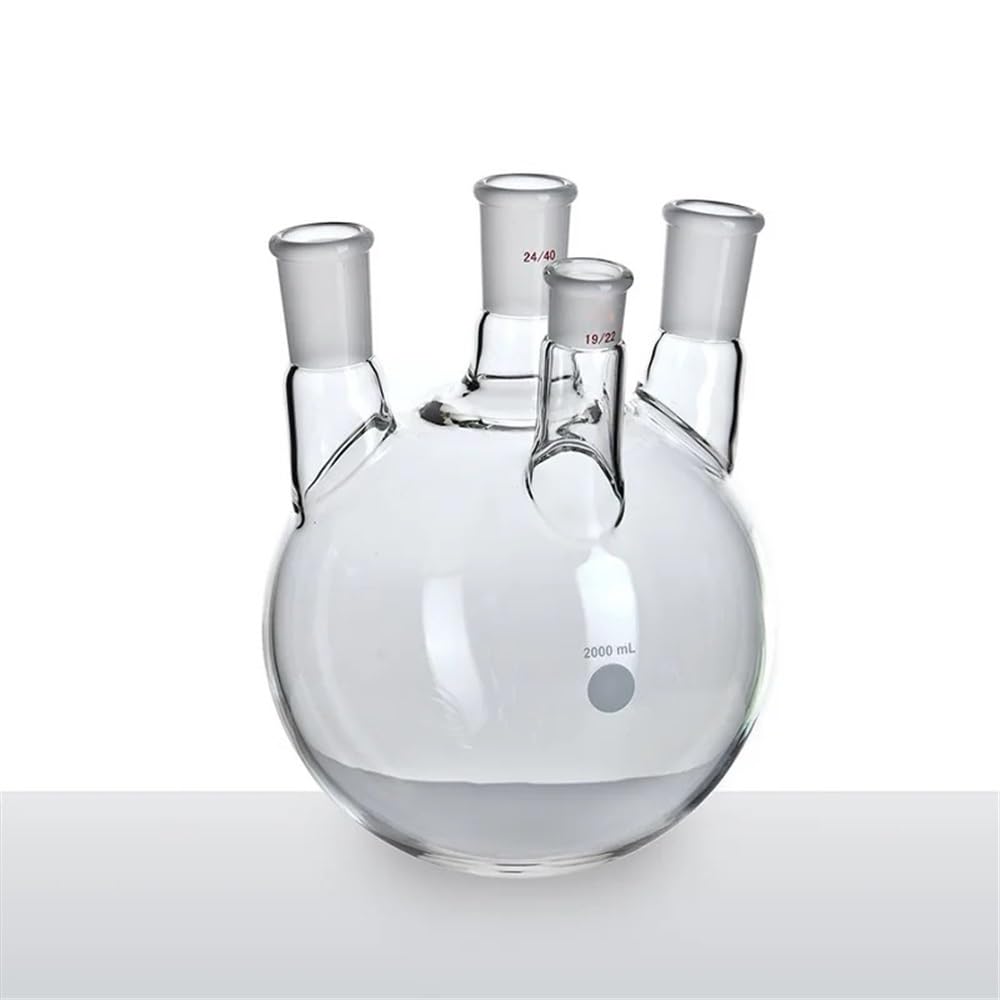 Attrezzature e forniture di laboratorio Bottiglia a quattro colli con angolo piccolo e pareti spesse, 2000 ml, in vetro borosilicato F21