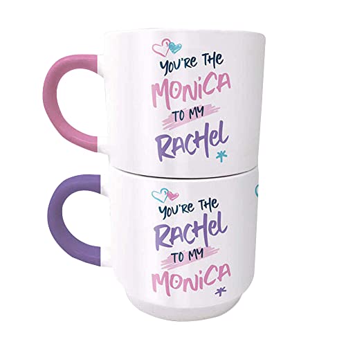 Friends Ceramic Mugs Set of 2 Stacking Mugs (Monica and Rachel Design) - Official Merchandise, White