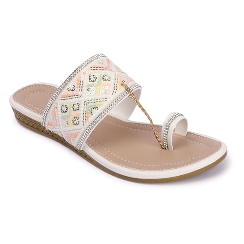 Image of KKF Women Fancy Kolhapuri Flat Chappal Sandals Ladies Slipper for Party & Occasions 3 to 8 Sizes