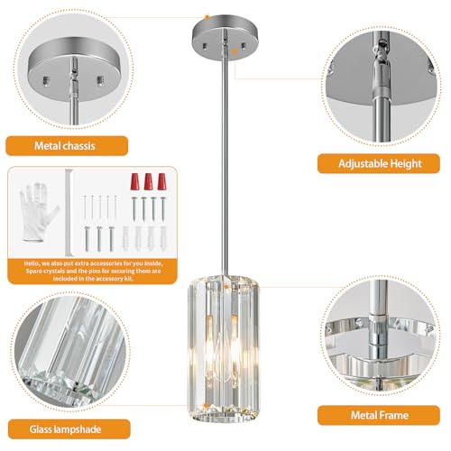 Image of Chrome Pendant Lighting Modern Pendant Light Mini Crystal Chandeliers Adjustable Pendant Light Fixture for Kitchen Island Dinning Room Corridor Bedroom(Chorme 2-Pack)