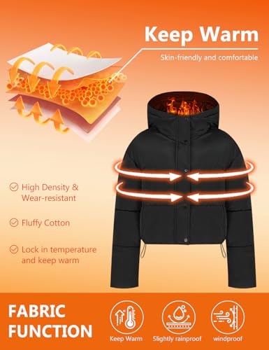 Yimoon Womens Winter Cropped Puffer Jacket Hooded Zip Up Short Warm Quilted Puffer Coat Outerwear2