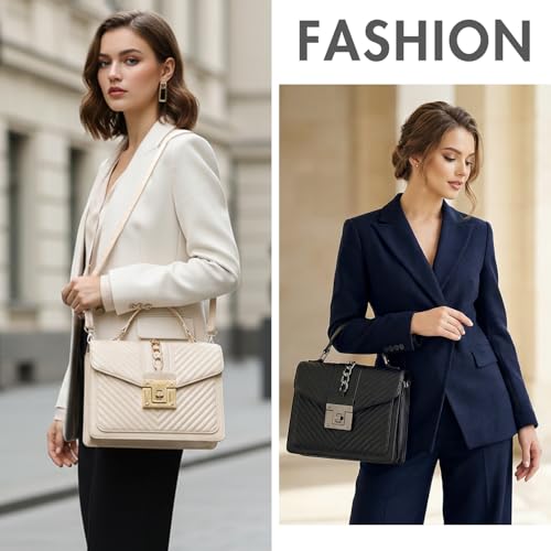 Image of Top Handle Bag Quilted Crossbody Bags Trendy Designer Handbags for Women Black Leather Cross Body Satchel Purses Shoulder Bag
