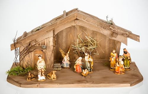 Woidwerk Manufaktur Weihnachtskrippe aus Holz-Braun (W08+Figuren)...