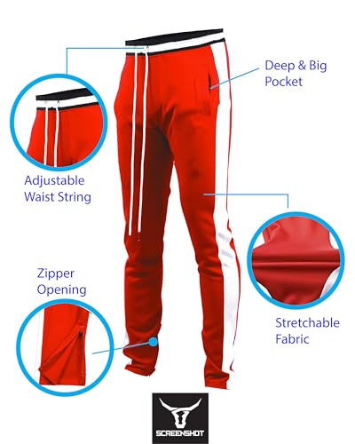 Image of SCREENSHOT Screenshotbrand Mens Hip Hop Slim Fit Track Pants - Athletic Jogger Bottom with Side Taping