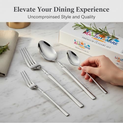 Image of 4 Pcs Silver Stainless Steel Cutlery Set for Dining Table | 1 Dinner Spoon, 1 Dinner Fork, 1 Dessert Spoon & 1 Fruit Fork (Perfect Spoon Fork Set for Kitchen)