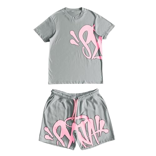 Genérico Conjunto Syna World Corto - Synaworld Conjunto Hombre Verano, Ropa Deportiva Hombre Juego de 2 Piezas Set Y2K Hip Hop Streetwear Chandal Completo(Gris,S)