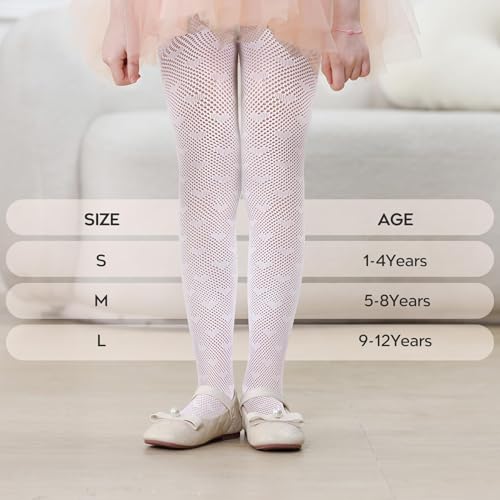 Image of Zando Girls Lace Tights Heart Butterfly Rose Patterned Fishnet Stockings for Toddler Girl Hollow Pantyhose 1T-12 Years