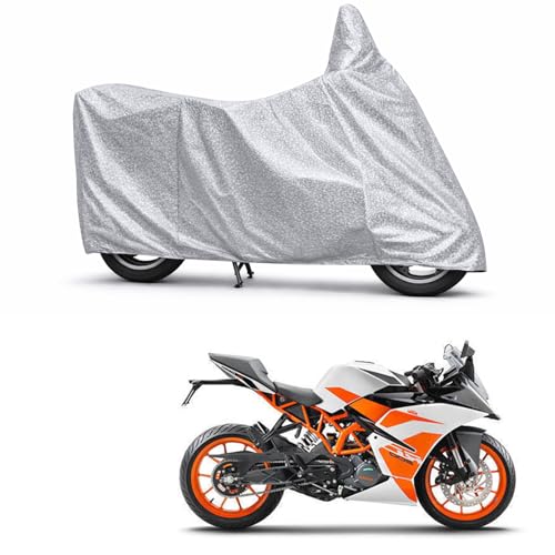 Image of 100% Waterproof Two Wheeler Body Cover Multi Layered Fabric Designed for KTM RC200 | Belt Buckle Lock | Silver Mag
