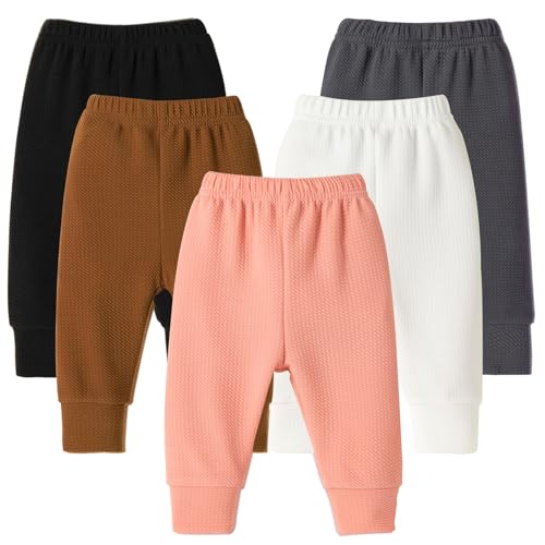 Image of DREAM BUS 5 Pack Baby Girl Pants Toddler Girls Sweatpants Newborn Solid Jogger Pants Fall Baby Girl Waffles Leggings