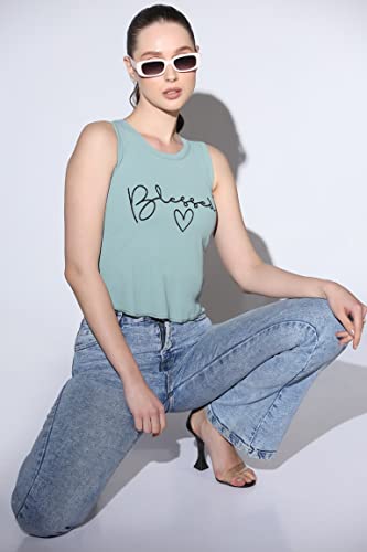 Image of OM SAI LATEST CREATION Crop Tops for Women || Ribbed Solid Chest Printed Crop Top for Girls || Text & Hart Print with Round Neck & Sleeveless Crop Top for Women || Tank Top.