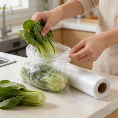 Image of 3 Rolls 3 Sizes Plastic Produce Bags, Clear Plastic Produce Bag Roll for Bread, Fruits, Vegetable, Kitchen, 970 Count Total