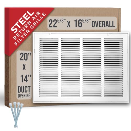 Image of Fits 20x14 Duct Opening | Steel Return Air Filter Grille by Handua [Removable Door] for 1-inch Filters | Vent Cover Grill | White | HVAC Cold Air Intake Grille | Out Dim: 22 5 /8 inchW X 16 5 /8 inchH