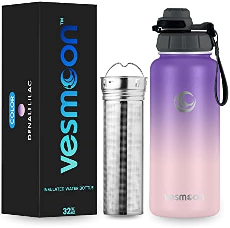 Vesmoon Insulated Water Bottle 32 oz - Stainless Steel Water Bottle with Straw & Chug Lid - Tea Infuser Bottle for Tea, Coffee, Leaves or Fruits - Reusable Water Bottle - Roamer Series