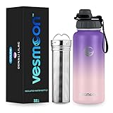 Vesmoon Insulated Water Bottle 32 oz - Stainless Steel Water Bottle with Straw & Chug Lid - Tea Infu