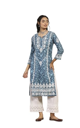 Image of Zainab Mulmul Straight Kurta |Chikankari | Chikankari Kurta | Chikankari Short Kurti | Lucknowi Chikankari Kurti (WL155-P)