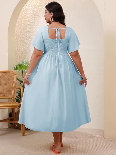 Image of Floerns Women's Plus Size Floral Square Neck Flounce Short Sleeve A Line Maxi Dress