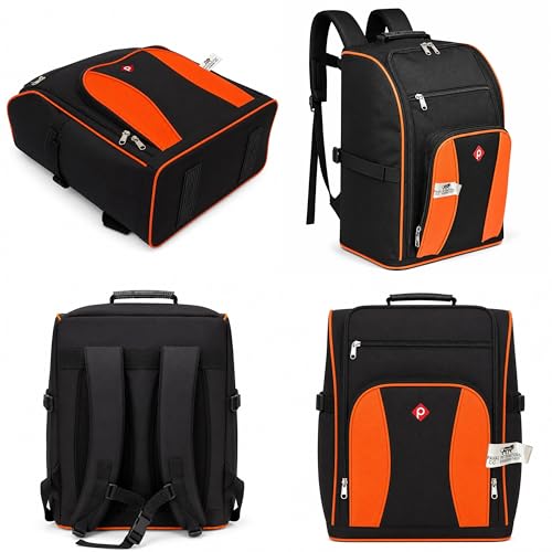 Image of PAHAL Professional Tool Backpack Heavy Duty, Large Capacity Multi-Pocket Backpack for Electrician, Technician, Carpenter, Plumber & Service Engineer, Water Resistant Nylon Tool Organizer, Black /Orange