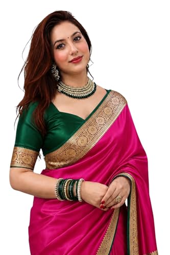 Image of Women's Glory Satin Silk Saree Plain Soft Shiny Elegant Party Traditional Ethnic