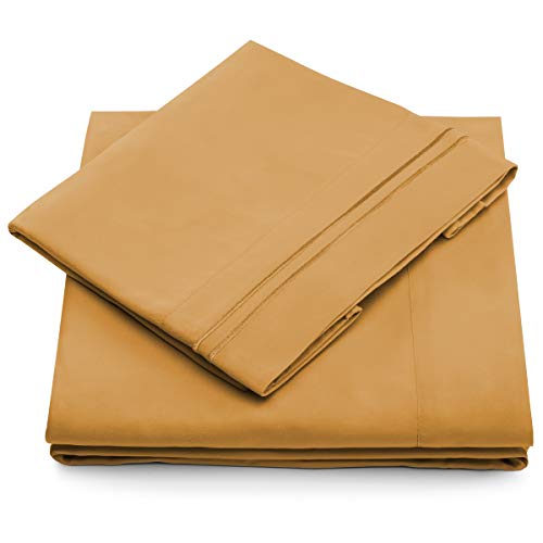 Cosy House Collection Split King Bed Sheets - Gold Luxury Sheet Set - Deep Pocket - Super Soft Hotel Bedding - Cool & Wrinkle Free - 2 Fitted, 1 Flat, 2 Pillow Cases - Tan SplitKing Sheets - 5 Piece