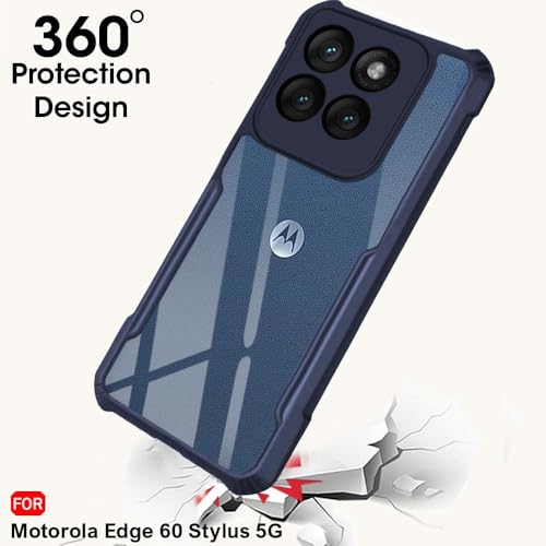 Image of TheGiftKart Shockproof Crystal Clear Back Cover Case for Motorola Moto Edge 60 Stylus 5G | 360 Degree Protection | Protective Design | Transparent Case for Moto Edge 60 Stylus (PC & TPU, Blue Bumper)