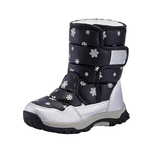 Boys Girls Winter Fleece-Lined Boots Thick Chunky Outdoor Waterproof Ankle Boots Kids Warm Side Open Fuzzy Shoes - Main Image