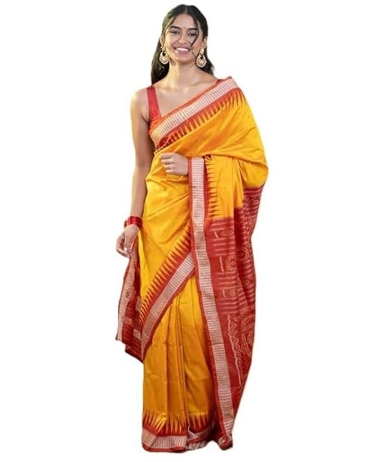 Image of Handmade Pure Bomkai Silk Saree Khandua Natural Silk Ikkat Saree For Women /Ethnic Wear /Traditonal Saree /Handloom Saree With Regular Fit Blouse Piece