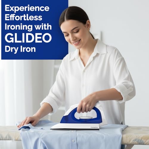 Image of Crompton Glideo 1000 W Dry Iron with Non-Stick Soleplate, Unique Translucent Body, 360 Swivel Cord, 6 Fabric Settings, 2 Year Warranty, Iron Press