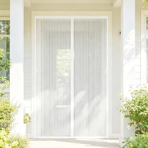 Mosquitera Puerta Magnética 215 x 158 cm Mantiene El Aire Fresco Dentro y Los Bichos Fuera Cortina Protección Contra Insectos para Puertas Puerta Del Balcón, Patio, Blanco