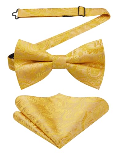 Enlision Gravatas-borboleta homem paisley pré-atada conjunto de gravatas e lenço de bolso ajustável gravata com lenços para festa casamentos, Amarelo-a, Talla única