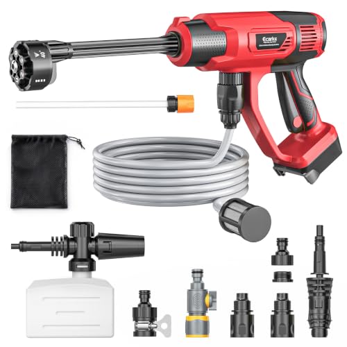 Ecarke Portable Car Cleaning Tool Compatible with Milwaukee 18V Battery 6-in-1 Nozzle & Foam Cannon 3-Speed Adjustment 5m Hose Brushless Motor for Car Floor Patio Fence(Tool ONLY NO Battery)