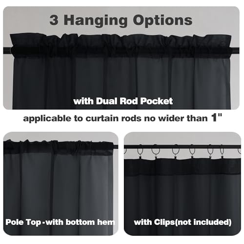 Image of Chyhomenyc Extra Long Black Sheer Curtains 144 inch 2 Panels, Translucent Backdrop Window Scarf Drapes for Canopy Bed /Wedding /Living Room /Anniversary, 12FT Length, Each 59Wx144L in, 2PCS