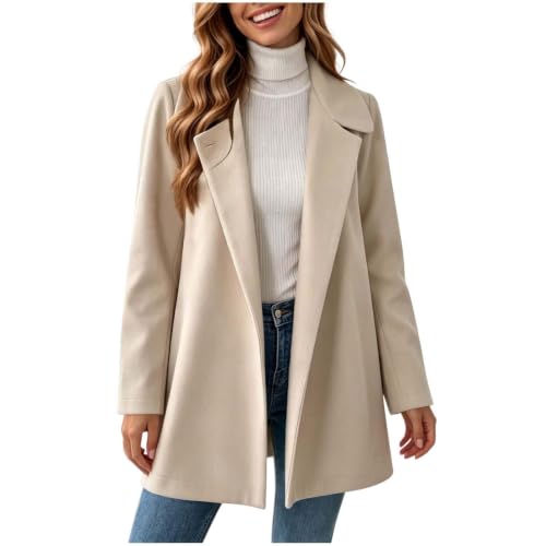 Trench Jacket Women Fall Midi Length Lapel Collar Open Front A-Line Coat - image 3