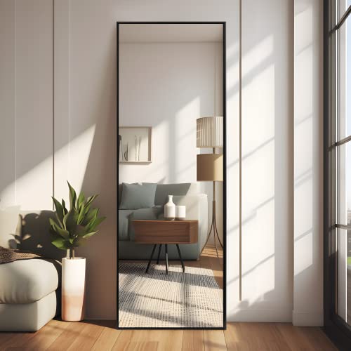 Image of NeuType Full Length Hanging Floor Mirror with Standing Holder Bedroom Locker Room (Black)