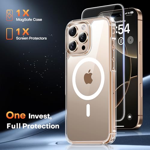 Image of TAURI for iPhone 16 Pro Case, with Camera Control, Clear | Compatible with MagSafe with Screen Protector, Military-Grade Protection, Shockproof Slim Magnetic Case for iPhone 16 Pro