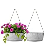 Asnext 10.7 Inch Hanging Planter for Outdoor Indoor Plants，2 Pack Hanging Flower Pots with Drain Holes for Garden Home Decor Use (Marble)