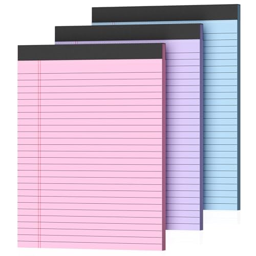 Bloc de notas legales de colores de 8.5 x 11 pulgadas con rayas anchas, paquete de 3 blocs