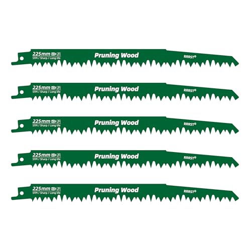 RRRST Juego de 5 Hojas de Sierra de Sable para Madera, 225mm 5TPI - Poda de Árboles, Verde, Húmeda, Dura, Blanda - Fácil y Duradero