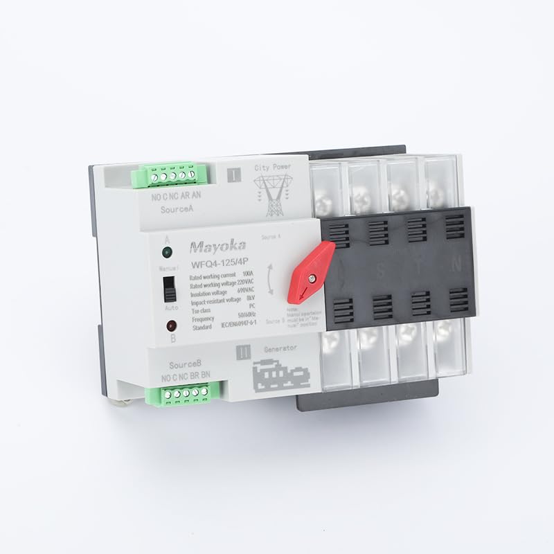 Mini ATS Automatic/Manual Transfer Switch 4P 100A AC110V, 4POLE 100amps ATS Dual Power Switch for Home Generator,Din Rail Mounted Controller Electrical Type RV Fast Transfer