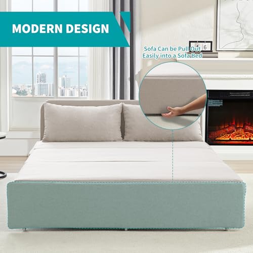 Image of BALUS 2 in 1 Queen Size Sleeper Chair Pull Out Sofas Couch with Pullout Beds, 43 inch W Convertible Guest Sleepers Chair Bed Sofabed with Pillows and Mattress for Living Room Apartment Loft, Beige
