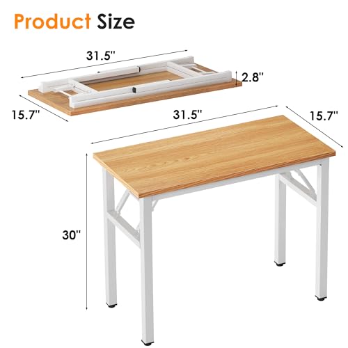 Image of Need Folding Computer Desk - 31.5 Inch Foldable Office Writing Work Study Kids Student Teacher Home Bedroom Table for Small Space, Teak White