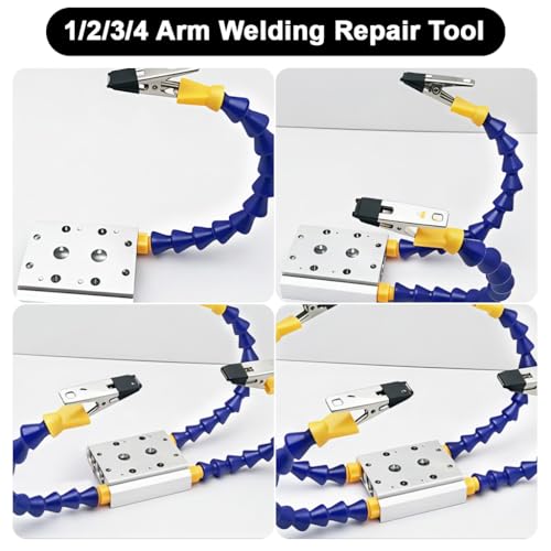 Image of Serplex 4-Claw Soldering Third Hand Tool, 4 Stainless Steel Clips with Flexible Arm, Aluminum Alloy Base, Circuit Board Holding Clip for Repair, Welding, PCB Fixing & Hands-Free Assembly Work