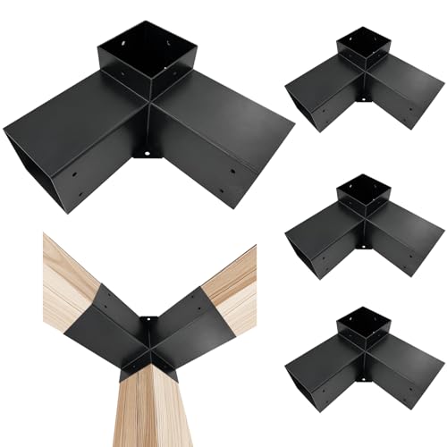 Image of 3-Way Pergola Brackets Kit, DIY Right Corner Woodwork Brackets for 4 inch x 4 inch (Actual:3.5 inchx3.5 inch) Lumber for Patio Pergolas, Gazebos, Log Cabin W /Hardware - 4 Pack