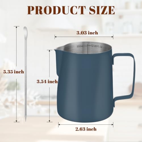 Image of Amrules Milk Frothing Pitcher 12oz Frother Cup Barista Tools, Blue
