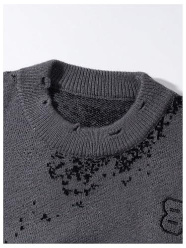 Men's Letter Graphic Sweater Gothic Raw Hem Long Sleeve Crew Neck Knitted Pullover Top3