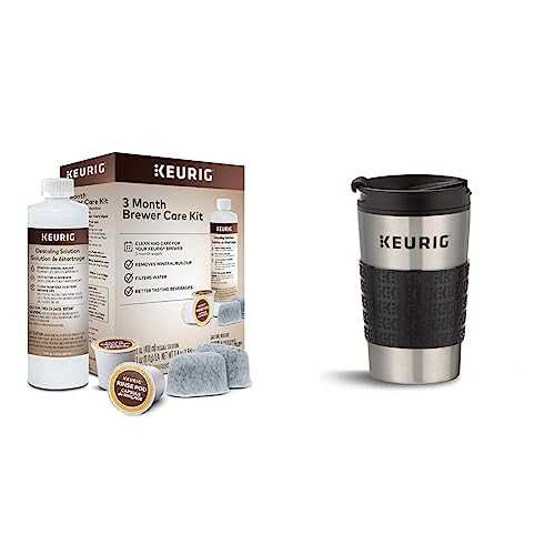 Image of Keurig 3-Month Brewer Maintenance Kit, 7 Count & Travel Mug Fits K-Cup Pod Coffee Maker, 1 Count (Pack of 1), Stainless Steel