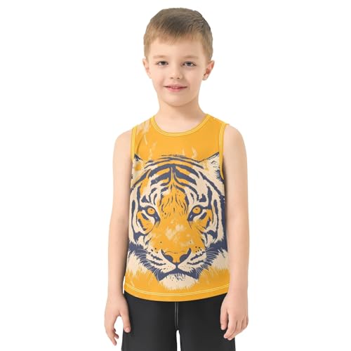 Orange Tiger Pattern Boys Tank Top Sleeveless Quick Dry Athletic T-Shirts 3-10T2